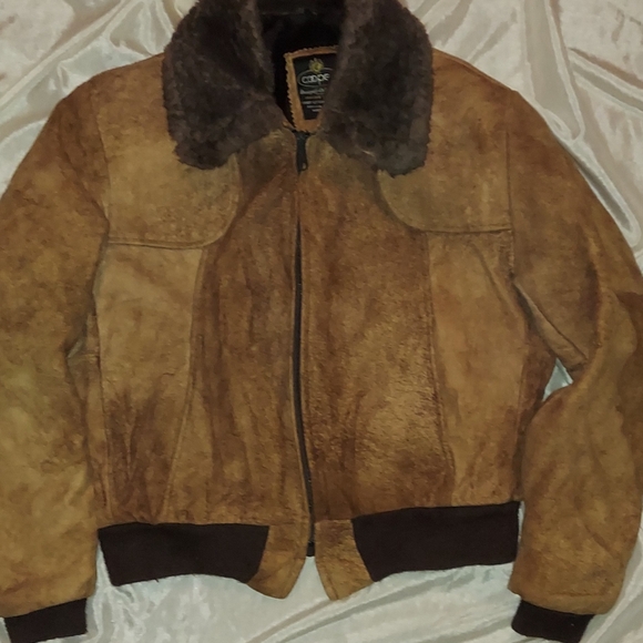 Brown Shearling Bomber Jacket - Picture 4 of 10